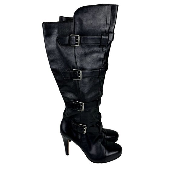 Saks Fifth Avenue Leather Tamra Knee High Boots Black 9M - Picture 1 of 9